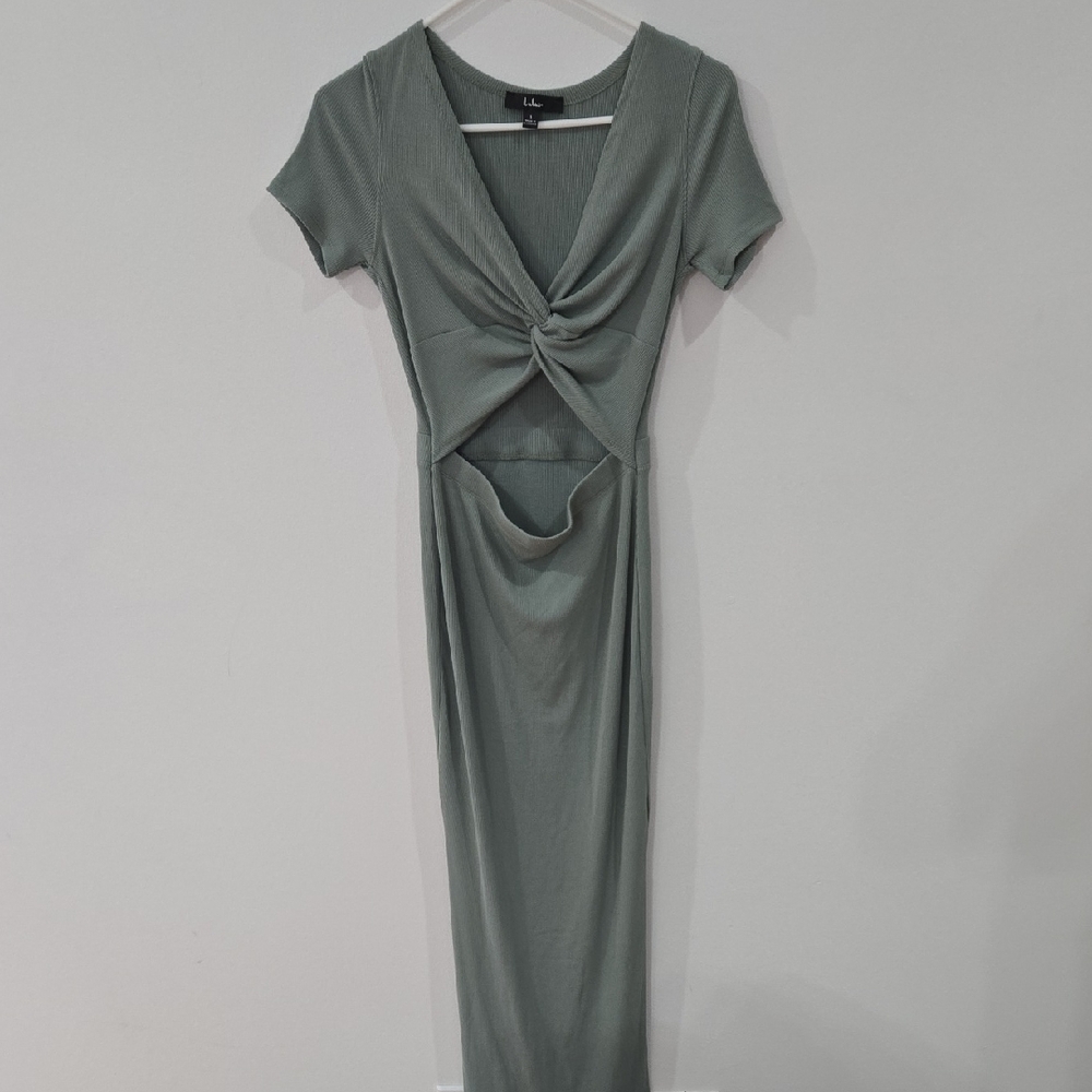 Lulu's Sz Small Women Green Ribbed Front Twisted Maxi Dress